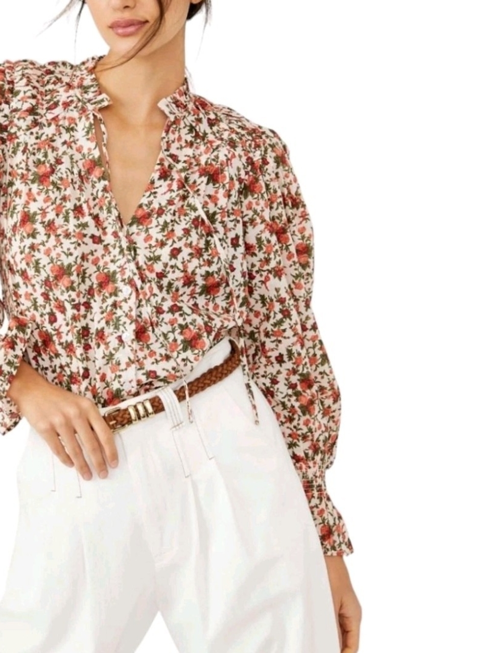 Free People Meant To Be Blouse with Orange Floral Print